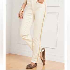 Talbots Women's Straight Leg Jeans With Sequin Stripe Cream Size 16W